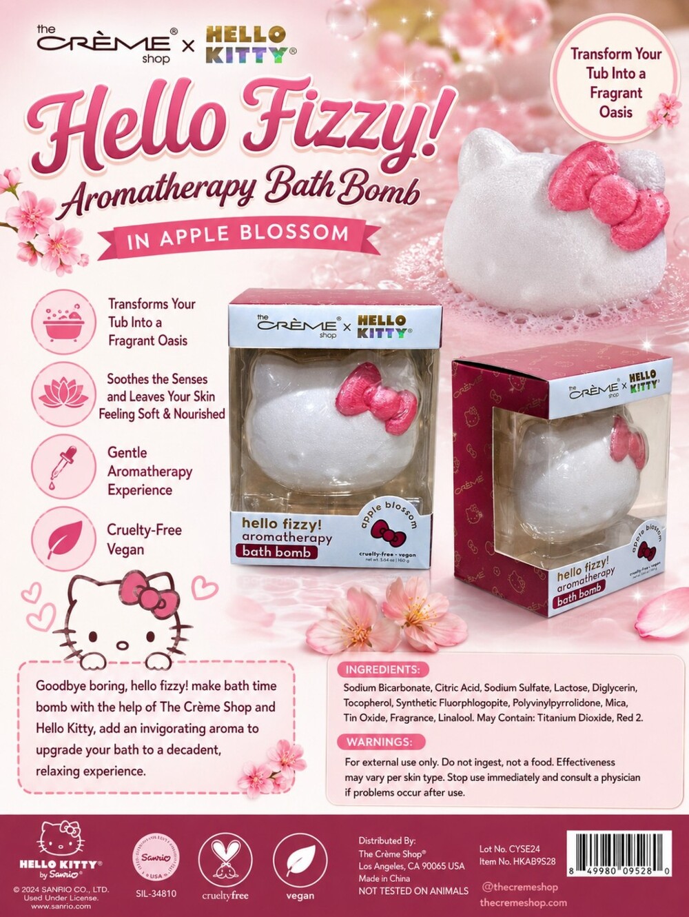 Crème Shop x Hello Kitty Hello Fizzy! Aromatherapy Bath Bomb In Apple Blossom